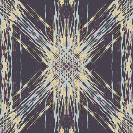 Spots, Ikat. Tie Dye, Batik. Seamless Pattern. Geometric Surface. Hand Drawn Painted. Tribal Shibori Fabric Design. Gray Yellow Folk Old Folklore Textile. Traditional Geometry Woven Tie dye Pattern.のイラスト素材