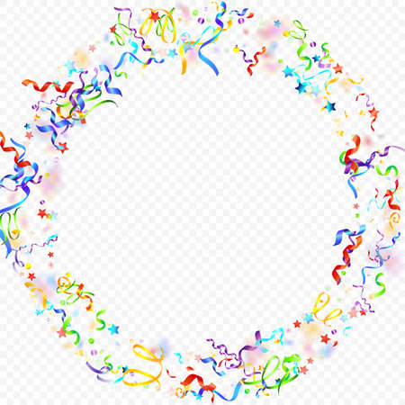 Colorful Serpentine. Holiday Foil Streamers Ribbons. Confetti Star Falling on Transparent Background. Party, Birthday Vector Template. Carnival Serpentine. Celebration Elements. Bright Festive Tinsel.のイラスト素材