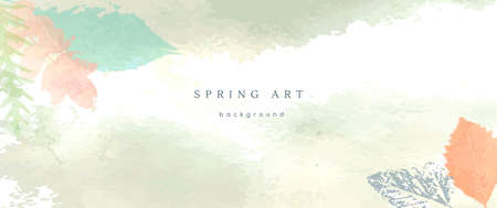 Spring watercolor background. Vector hand drawing texture botanical leaves, flowers. Holiday abstract art design for spring season. Modern card, cover for wedding, invite. Pastel arts decoration.のイラスト素材