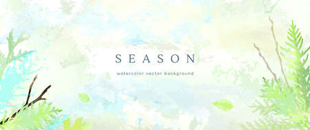 Spring watercolor background. Vector hand drawing texture botanical leaves, flowers. Holiday abstract art design for spring season. Modern card, cover for wedding, invite. Pastel arts decoration.のイラスト素材