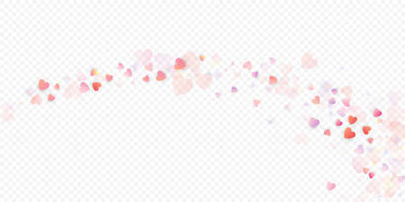 Heart love vector background. Valentine frame. Pink hearts confetti. Scattered love symbols. Random falling heart shape on transparent background. Beautiful Invitation, Greeting Card Illustration.のイラスト素材