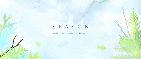 Spring watercolor background. Vector hand drawing texture botanical leaves, flowers. Holiday abstract art design for spring season. Modern card, cover for wedding, invite. Pastel arts decoration.のイラスト素材