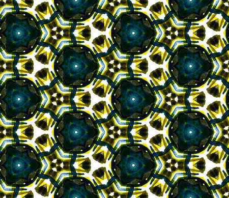 watercolor surface. Endless Repeat Painting. Ottoman, Islam, Orient, Spanish Ornament. watercolor surface. Ancient Summer Woven. Yellow, Green Mosaic. Chevron Design.の写真素材