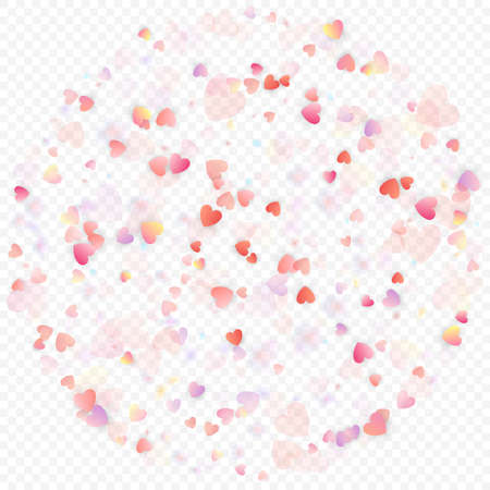 Heart love vector background. Valentine frame. Pink hearts confetti. Scattered love symbols. Random falling heart shape on transparent background. Beautiful Invitation, Greeting Card Illustration.のイラスト素材