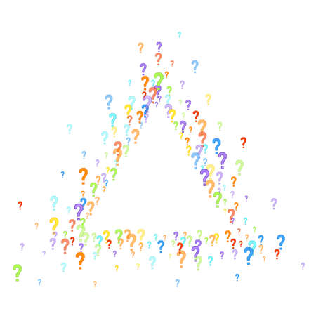 Question marks scattered on white background. Quiz, doubt, poll, survey, faq, interrogation, query background. Multicolored template for opinion poll, public poll. Rainbow color. Vector illustration.のイラスト素材