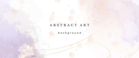Pink Watercolor Vector Background. Flower Wedding Abstract Design. Gold Luxury Lines on Watercolor Texture. Pastel Warm Tones Minimal Style. Art For Prints and Invitations Cards.のイラスト素材