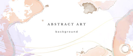 Pink Watercolor Vector Background. Flower Wedding Abstract Design. Gold Luxury Lines on Watercolor Texture. Pastel Warm Tones Minimal Style. Art For Prints and Invitations Cards.のイラスト素材