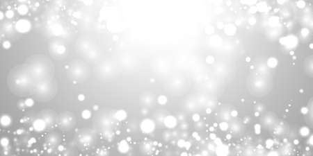 Silver Bokeh Christmas Background. Snow Flakes on Light Gray. Blurred Vector Design. Holiday Winter Backdrop With Glow and Overlay Effect. Season Bling Christmas Decoration.のイラスト素材