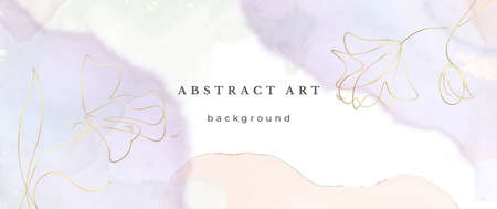 Pink Watercolor Vector Background. Flower Wedding Abstract Design. Gold Luxury Lines on Watercolor Texture. Pastel Warm Tones Minimal Style. Art For Prints and Invitations Cards.のイラスト素材