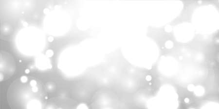 Silver Bokeh Christmas Background. Snow Flakes on Light Gray. Blurred Vector Design. Holiday Winter Backdrop With Glow and Overlay Effect. Season Bling Christmas Decoration.のイラスト素材