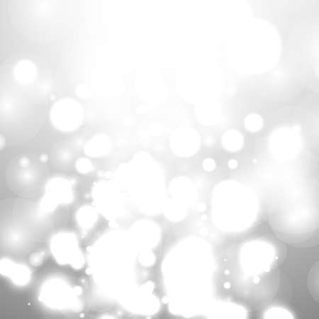 Silver Bokeh Christmas Background. Snow Flakes on Light Gray. Blurred Vector Design. Holiday Winter Backdrop With Glow and Overlay Effect. Season Bling Christmas Decoration.のイラスト素材