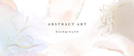Pink Watercolor Vector Background. Flower Wedding Abstract Design. Gold Luxury Lines on Watercolor Texture. Pastel Warm Tones Minimal Style. Art For Prints and Invitations Cards.のイラスト素材