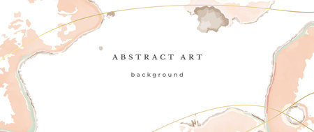 Pink Watercolor Vector Background. Flower Wedding Abstract Design. Gold Luxury Lines on Watercolor Texture. Pastel Warm Tones Minimal Style. Art For Prints and Invitations Cards.のイラスト素材
