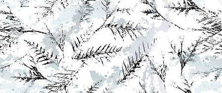 Leaf Tree Seamless Pattern. Leaves Trees Shrubs Stamp Effect. Neutral, Aesthetic Pattern. Texture Spots Watercolor Overlay. Transparency Wallpaper Rustic Modern Design. Fancy Delicate Fabric Textile.のイラスト素材