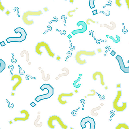 Quiz seamless pattern. Question marks, doubt, faq background. Simple endless repeating motif. Poll, survey, interrogation, query background. Template for opinion poll, public poll Vector illustration.のイラスト素材