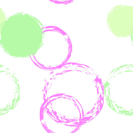 Cute Polka Dots. Vector Endless Repeat Print. Multicolor Design. White Abstract Background With Watercolor Fall Chaotic Shapes. Trend Soft Fabric. Chalk Brush Rounds, Confetti.のイラスト素材