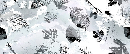 Leaf Tree Seamless Pattern. Leaves Trees Shrubs Stamp Effect. Neutral, Aesthetic Pattern. Texture Spots Watercolor Overlay. Transparency Wallpaper Rustic Modern Design. Fancy Delicate Fabric Textile.のイラスト素材