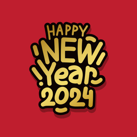Happy new year 2024 golden color elegant lettering logo to celebrate new year 2024. New year template, poster, greeting card, banner, poster. Happy new year modern typographyのイラスト素材