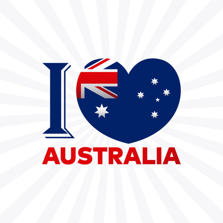 I love Australia vector typography illustration for celebrating Australia day on 26 January. Happy Australia day vector typography illustration with an Australia flag on heart shapのイラスト素材