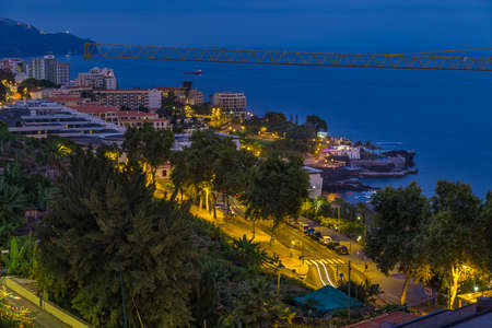 Blue Hour in Funchal, Madeira Islands, Portugalの写真素材