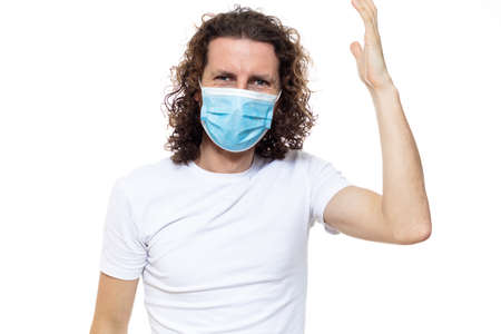 Man in medical mask. Pandemic coronavirus epidemic covid-19 quarantine isolated whiteの写真素材