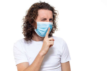 Man in medical mask. Pandemic coronavirus epidemic covid-19 quarantine isolated whiteの写真素材