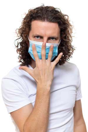 Man in medical mask. Pandemic coronavirus epidemic covid-19 quarantine isolated whiteの写真素材