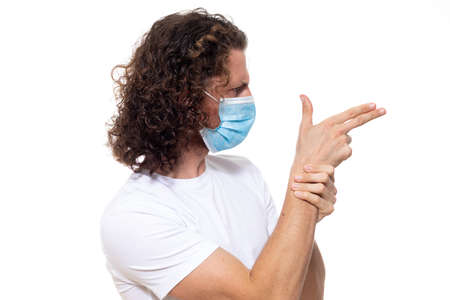 Man in medical mask. Pandemic coronavirus epidemic covid-19 quarantine isolated whiteの写真素材