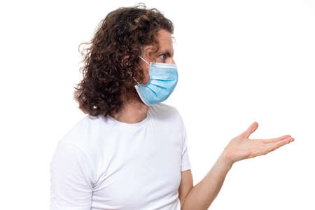 Man in medical mask. Pandemic coronavirus epidemic covid-19 quarantine isolated whiteの写真素材