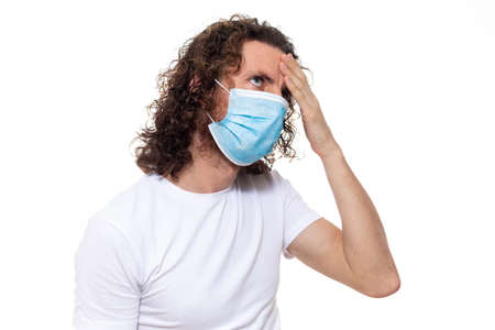 Man in medical mask. Pandemic coronavirus epidemic covid-19 quarantine isolated whiteの写真素材
