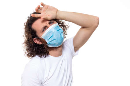 Man in medical mask. Pandemic coronavirus epidemic covid-19 quarantine isolated whiteの写真素材