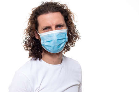Man in medical mask. Pandemic coronavirus epidemic covid-19 quarantine isolated whiteの写真素材