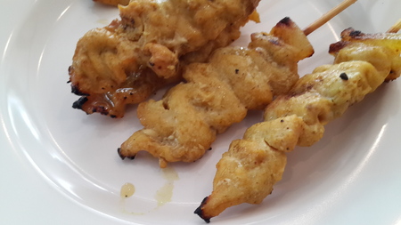 Pork Satay in dishの写真素材