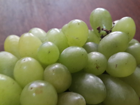 bunch green grapes on woodenの写真素材
