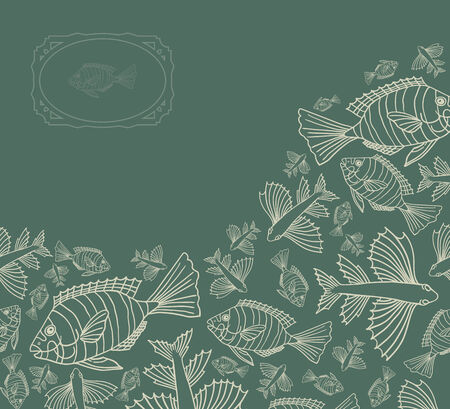 Abstract template for greeting card with fishes.のイラスト素材