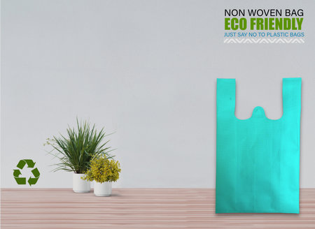 Empty Mockup Bags Isolated on Table with white background. ECO Bags. Copy Space for Text.の写真素材