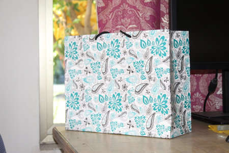 colorful paper shopping bags. Set of Colorful Empty Bags for Mockup. Composition of space for branding. close up view bagsの写真素材