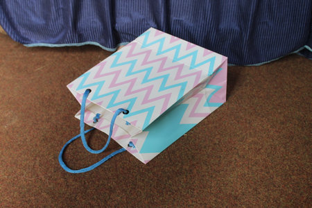 colorful paper shopping bags. Set of Colorful Empty Bags for Mockup. Composition of space for branding. close up view bagsの写真素材