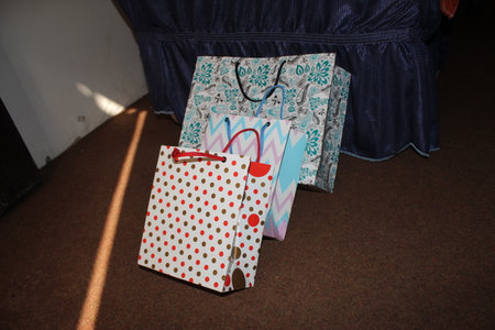 Paper Shopping bags. Set of Colorful Empty Bags for Mockup. Composition of space for branding. close up view bagsの写真素材