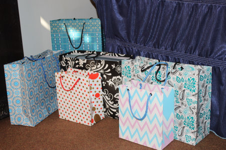 Paper Shopping bags. Set of Colorful Empty Bags for Mockup. Composition of space for branding. close up view bagsの写真素材
