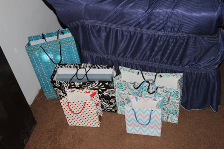Paper Shopping bags. Set of Colorful Empty Bags for Mockup. Composition of space for branding. close up view bagsの写真素材