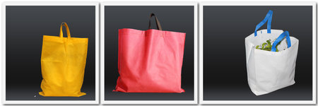 Shopping bags collection with amazing colors. Group of ECO Shopping bags for the website and social networks. Web banners for sales. Nonwoven Bag Header Banner for Website. Use ECO Bag.の写真素材