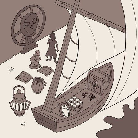 Pirate ship. Vector illustration in doodle style. Hand drawingのイラスト素材