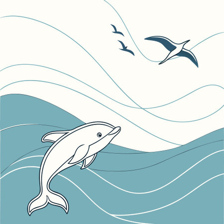Seagull and dolphin in the sea. Vector illustration for your designのイラスト素材