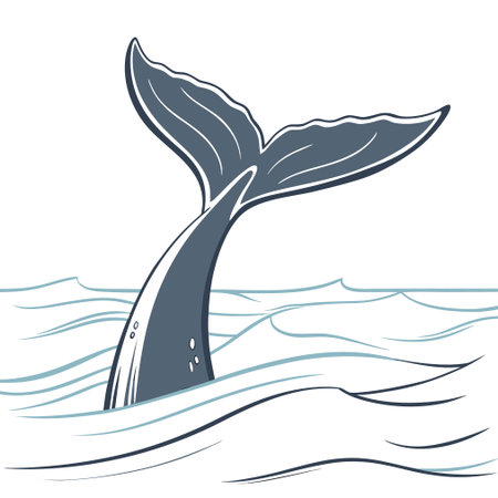 Whale tail in the sea. Vector illustration in cartoon style.のイラスト素材
