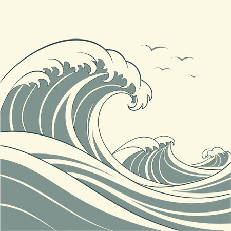 Vector illustration of a wave in the sea on a light background.のイラスト素材