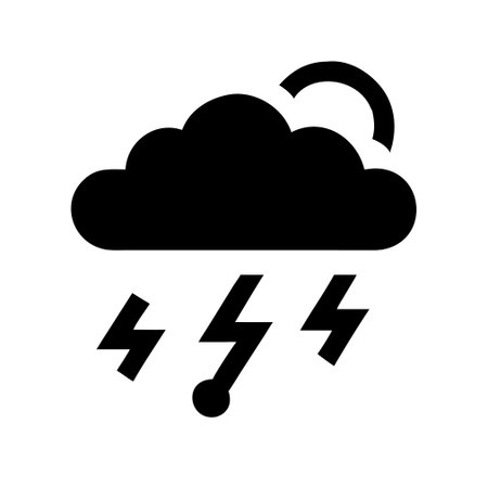 Weather forecast icon. Cloud with lightning and rain. Vector illustration.のイラスト素材