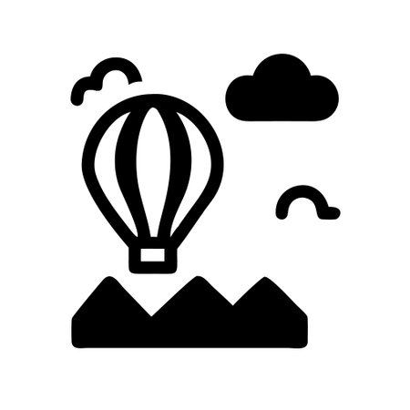 Hot air balloon vector, Black filled flat icon on white background.のイラスト素材