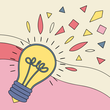 Hand drawn doodle lightbulb on colorful background. Vector illustration.のイラスト素材