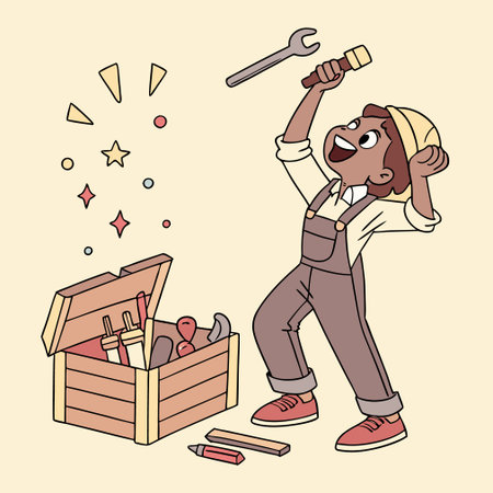 Illustration of a cartoon man with a wrench in his hand.のイラスト素材